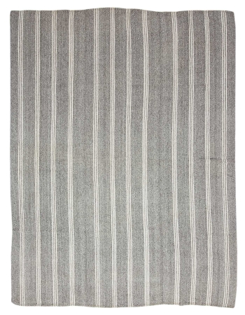 Large White & Gray Vintage Kilim Rug - 9`0" x 11`8"