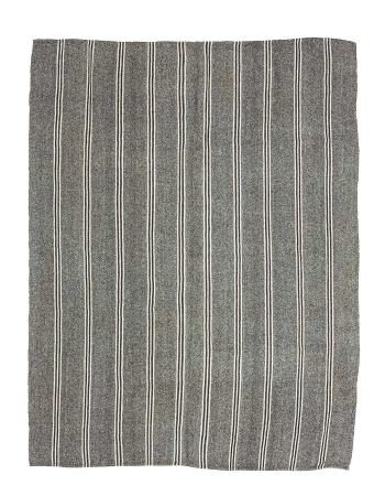 White Striped Gray Large Kilim Rug - 7`7" x 9`10"