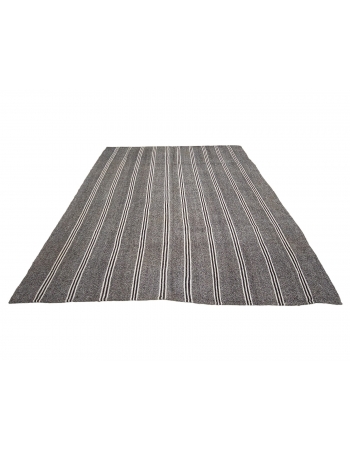 White Striped Gray Large Kilim Rug - 7`7" x 9`10"