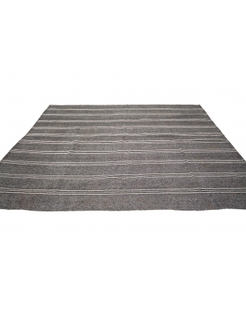 White Striped Gray Large Kilim Rug - 7`7" x 9`10"