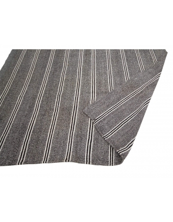 White Striped Gray Large Kilim Rug - 7`7" x 9`10"