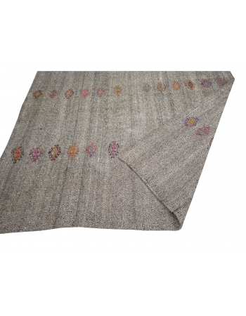 Gray Vintage Embroidered Kilim Rug - 7`1" x 8`6"