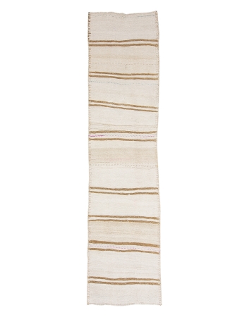 Vintage White & Brown Kilim Rug - 2`11" x 11`3"