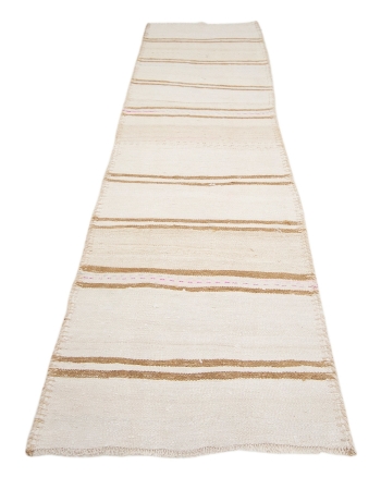 Vintage White & Brown Kilim Rug - 2`11" x 11`3"