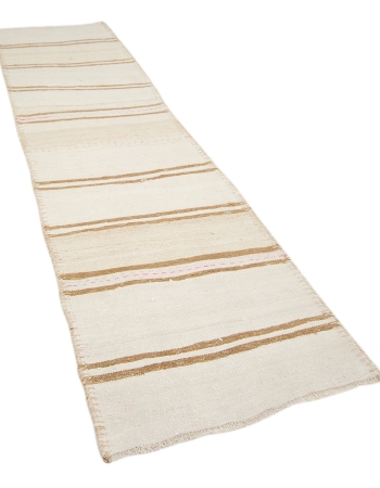 Vintage White & Brown Kilim Rug - 2`11" x 11`3"