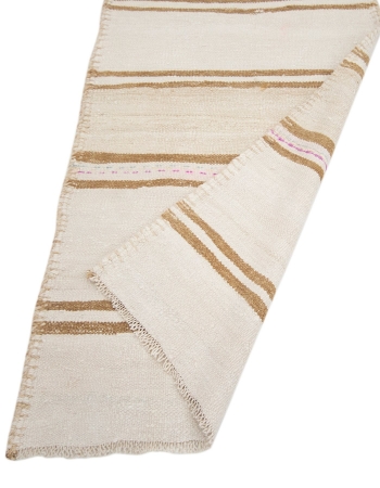 Vintage White & Brown Kilim Rug - 2`11" x 11`3"