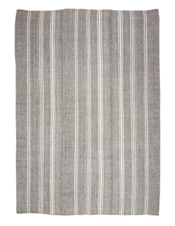 Large Gray & White Striped Kilim Rug - 9`3" x 12`6"