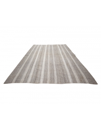 Large Gray & White Striped Kilim Rug - 9`3" x 12`6"