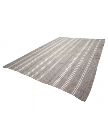 Large Gray & White Striped Kilim Rug - 9`3" x 12`6"