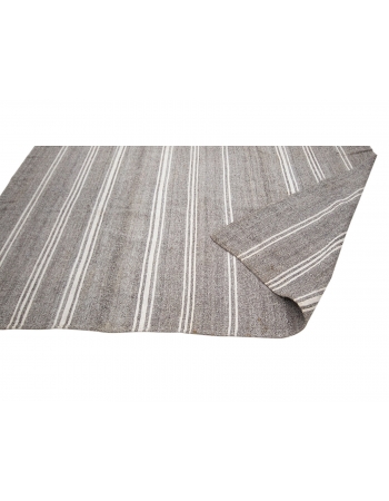 Large Gray & White Striped Kilim Rug - 9`3" x 12`6"