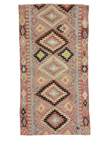 Vintage Turkish Denizli Kilim Rug - 5`4" x 10`5"