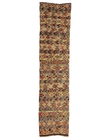 Embroidered Vintage Turkish Kilim Runner - 2`8" x 12`4"