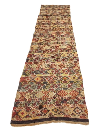 Embroidered Vintage Turkish Kilim Runner - 2`8" x 12`4"