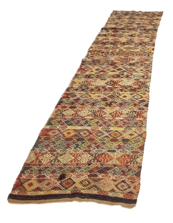 Embroidered Vintage Turkish Kilim Runner - 2`8" x 12`4"