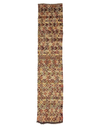 Vintage Embroidered Turkish Kilim Runner Rug - 2`7" x 12`5"