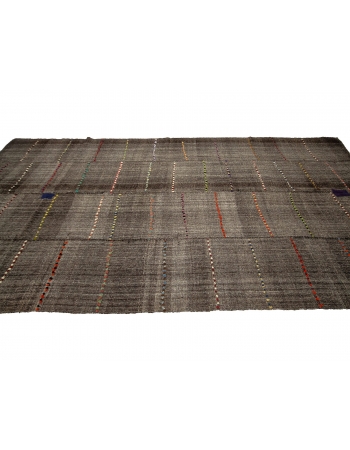 Vintage Gray Modern Turkish Kilim Rug - 7`3" x 14`1"