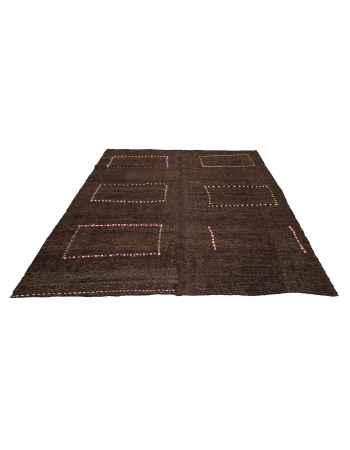 Brown Modern Vintage Decorative Kilim Rug - 7`3" x 8`6"