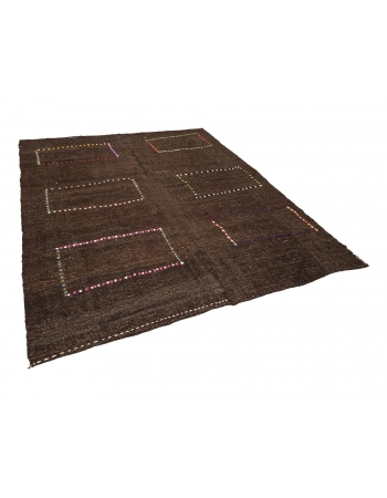 Brown Modern Vintage Decorative Kilim Rug - 7`3" x 8`6"