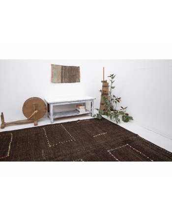 Brown Modern Vintage Decorative Kilim Rug - 7`3" x 8`6"