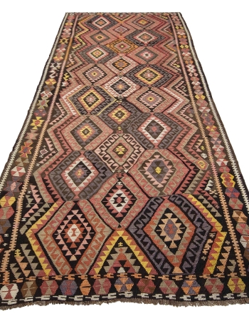 Handwoven Vintage Turkish Kilim Rug - 4`6" x 11`10"