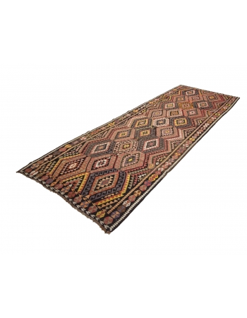 Handwoven Vintage Turkish Kilim Rug - 4`6" x 11`10"