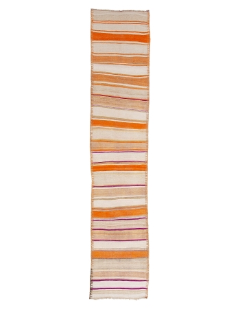 Orange Striped Vintage Wool Kilim Runner - 2`7" x 12`6"