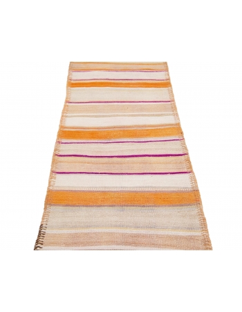 Orange Striped Vintage Wool Kilim Runner - 2`7" x 12`6"