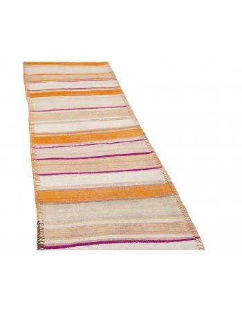 Orange Striped Vintage Wool Kilim Runner - 2`7" x 12`6"