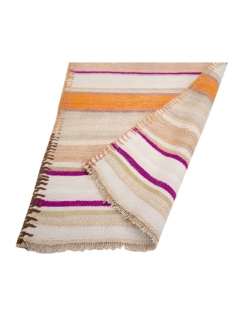 Orange Striped Vintage Wool Kilim Runner - 2`7" x 12`6"