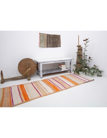 Orange Striped Vintage Wool Kilim Runner - 2`7" x 12`6"