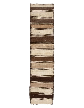 Ivory & Brown Striped Vintage Kilim Runner - 2`10" x 11`7"