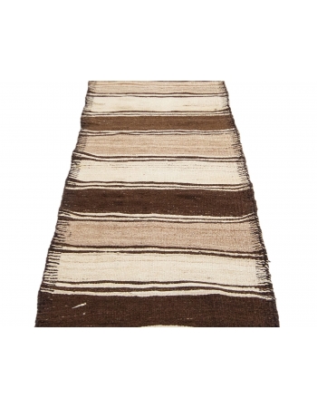 Ivory & Brown Striped Vintage Kilim Runner - 2`10" x 11`7"