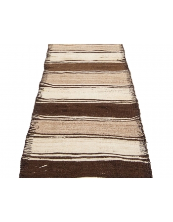 Ivory & Brown Striped Vintage Kilim Runner - 2`10" x 11`7"