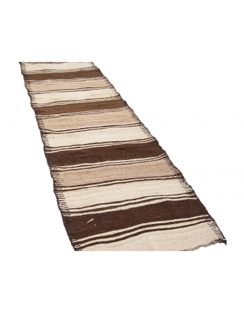 Ivory & Brown Striped Vintage Kilim Runner - 2`10" x 11`7"