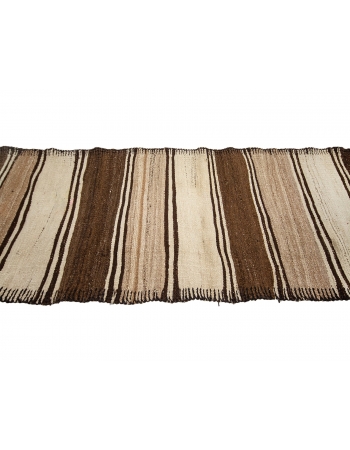 Ivory & Brown Striped Vintage Kilim Runner - 2`10" x 11`7"