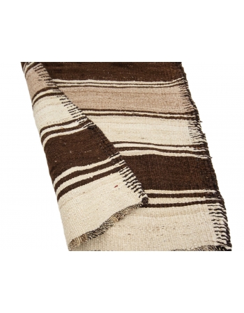 Ivory & Brown Striped Vintage Kilim Runner - 2`10" x 11`7"