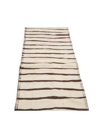 White & Brown Wool Striped Kilim Runner - 2`7" x 13`1"