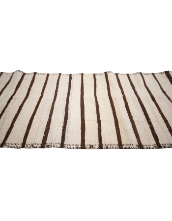 White & Brown Wool Striped Kilim Runner - 2`7" x 13`1"