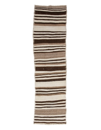 Vintage Striped Brown & White Kilim Runner - 2`7" x 10`0"
