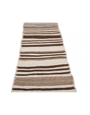 Vintage Striped Brown & White Kilim Runner - 2`7" x 10`0"