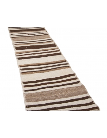 Vintage Striped Brown & White Kilim Runner - 2`7" x 10`0"