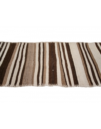 Vintage Striped Brown & White Kilim Runner - 2`7" x 10`0"