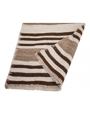 Vintage Striped Brown & White Kilim Runner - 2`7" x 10`0"