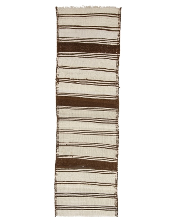 Striped Vintage Neutral Wool Kilim Runner - 2`9" x 9`7"