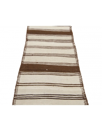 Striped Vintage Neutral Wool Kilim Runner - 2`9" x 9`7"