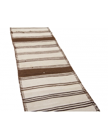 Striped Vintage Neutral Wool Kilim Runner - 2`9" x 9`7"