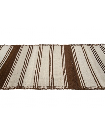 Striped Vintage Neutral Wool Kilim Runner - 2`9" x 9`7"