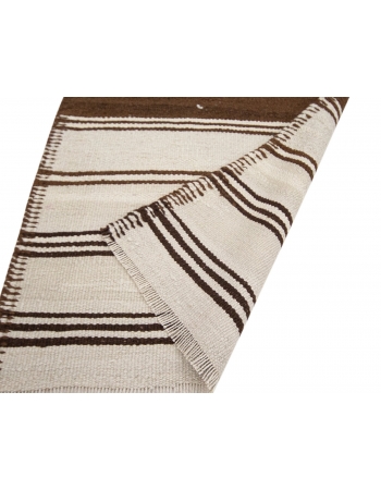 Striped Vintage Neutral Wool Kilim Runner - 2`9" x 9`7"