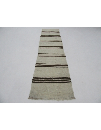 Vintage Brown & White Striped Kilim Runner - 2`7" x 10`2"