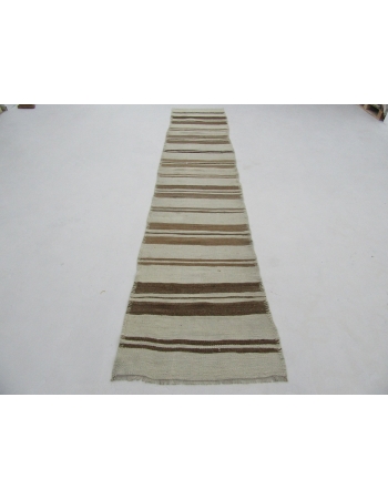 Striped Vintage Brown & White Kilim Runner - 2`9" x 14`2"